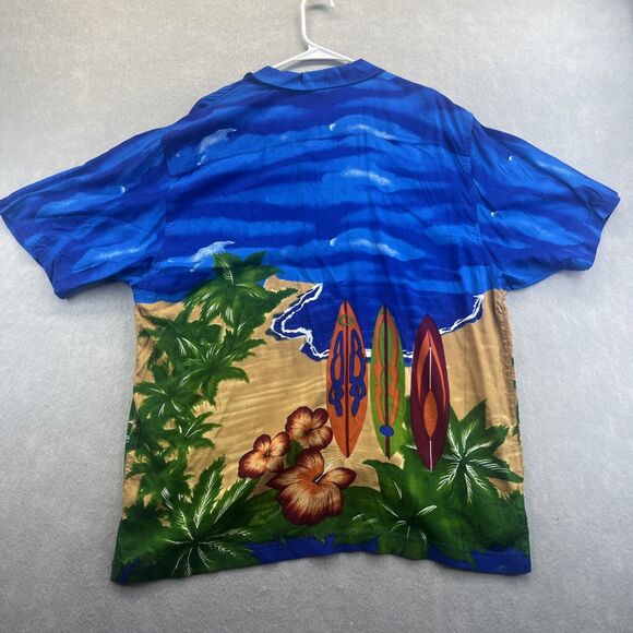 Thums Up Mens L Hawaiian Surfboard Button Up Surf Shirt Vintage 90s Thumbs - Picture 2 of 12